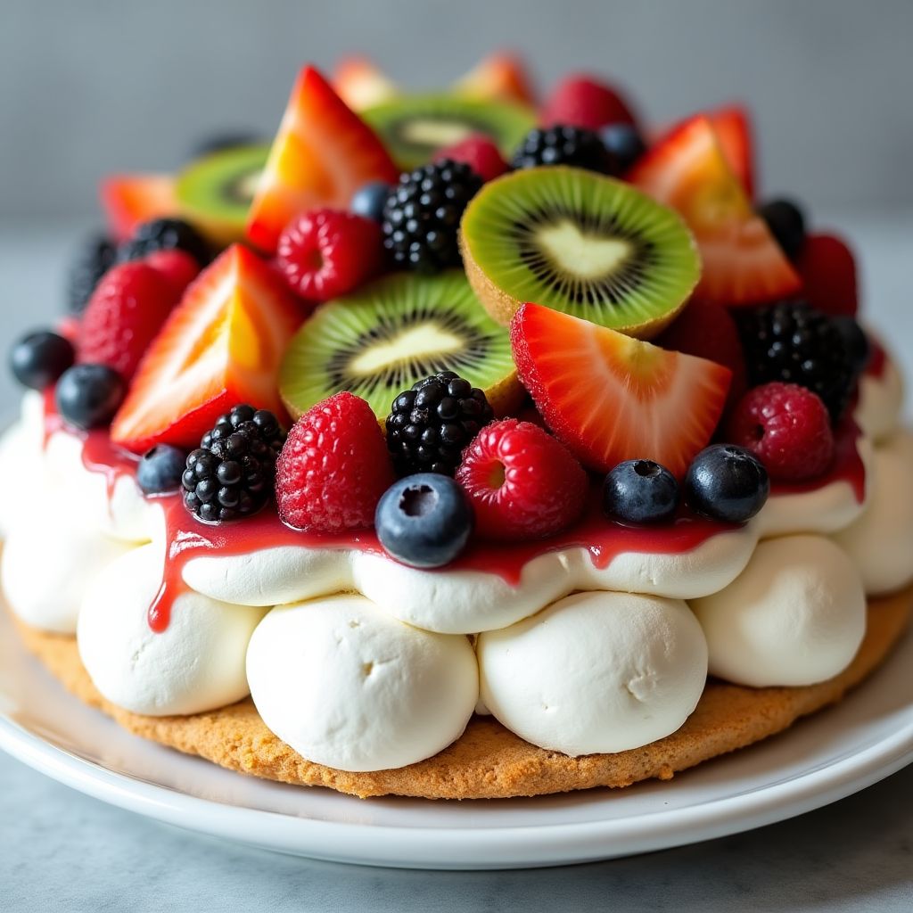 Pavlova with fresh fruits